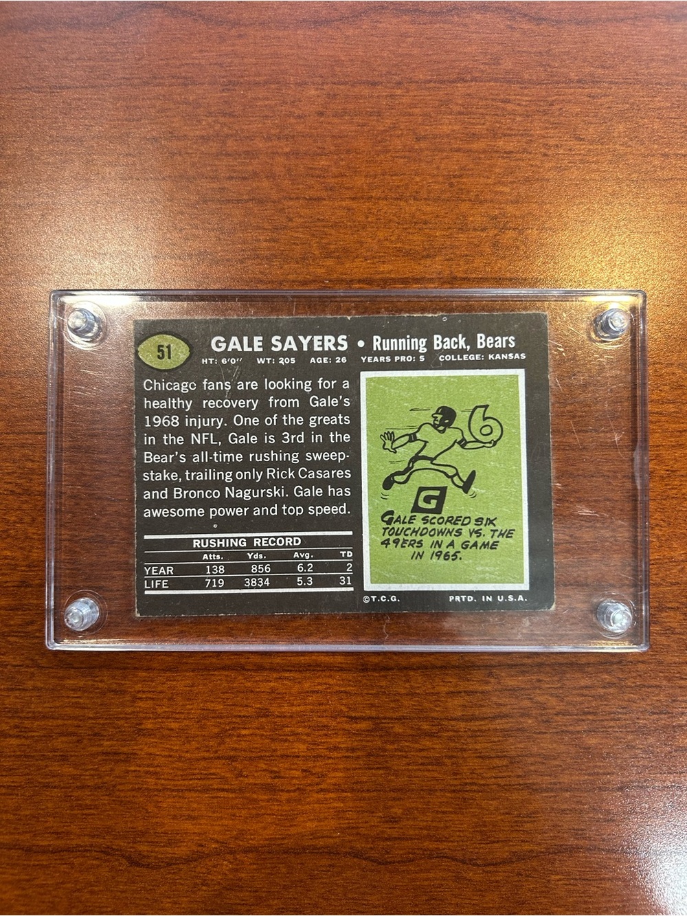 1969 Gale Sayers Topps #51 Card - Picture 3 of 3